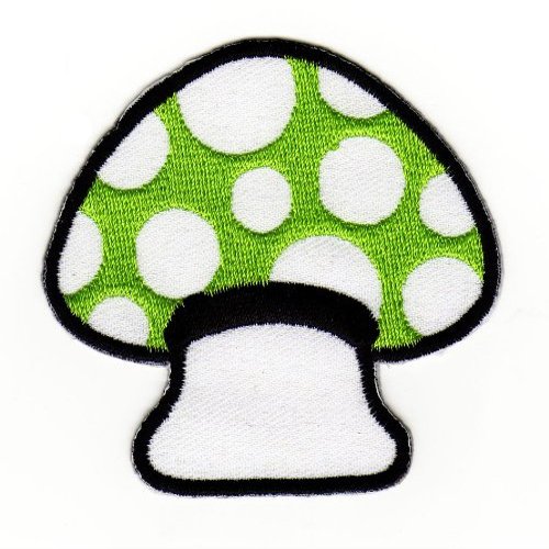 Green Mushroom Embroidered Iron-On or Sew-On Patch, 6.5 x 6.8 cm