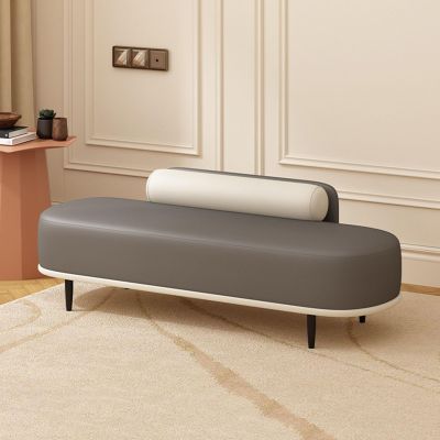 End-of-Bed Bench, Upholstered Faux Leather Shoe Rack Bench, Modern Ottoman with Metal Legs, Entryway Shoe Organizer, 330 lb, Dark Gray + Off-White