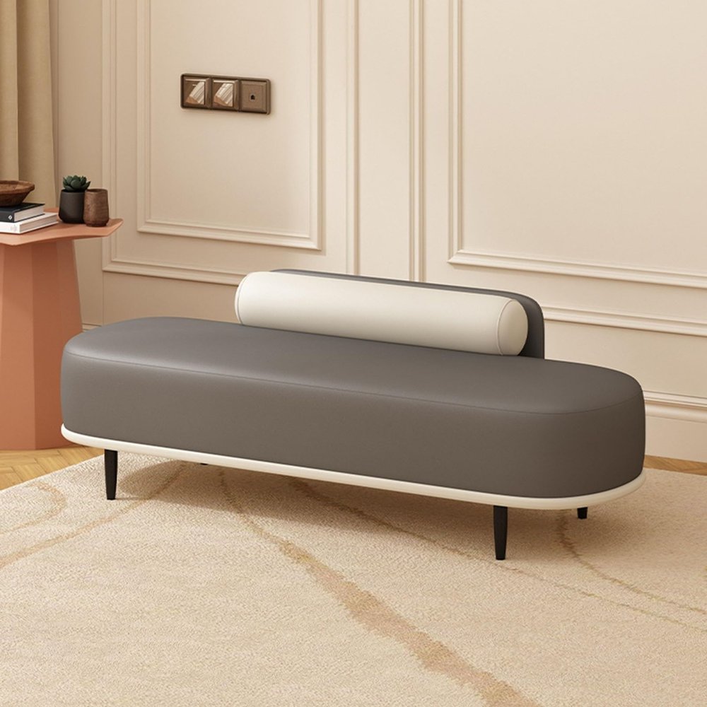 End-of-Bed Bench, Upholstered Faux Leather Shoe Rack Bench, Modern Ottoman with Metal Legs, Entryway Shoe Organizer, 330 lb, Dark Gray + Off-White