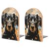 Beech Wood and Iron Bookends with Colorful Dots and Dog Design view 1
