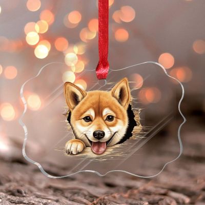 Peeking Shiba Inu Acrylic Christmas Tree Ornament
