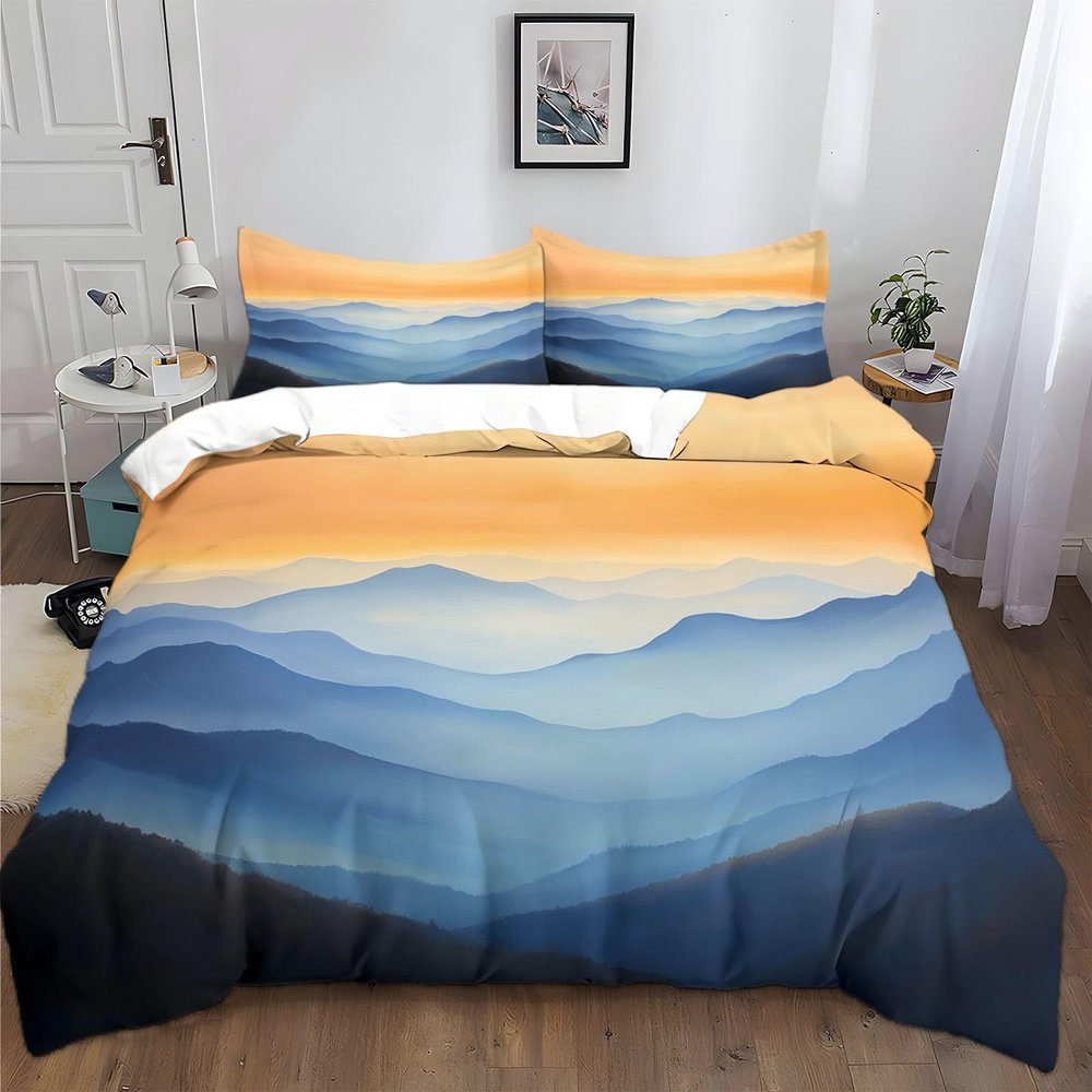 XCQHZYQ Sunrise Mountains 3D Printed Duvet Cover Set, 180 x 200 cm