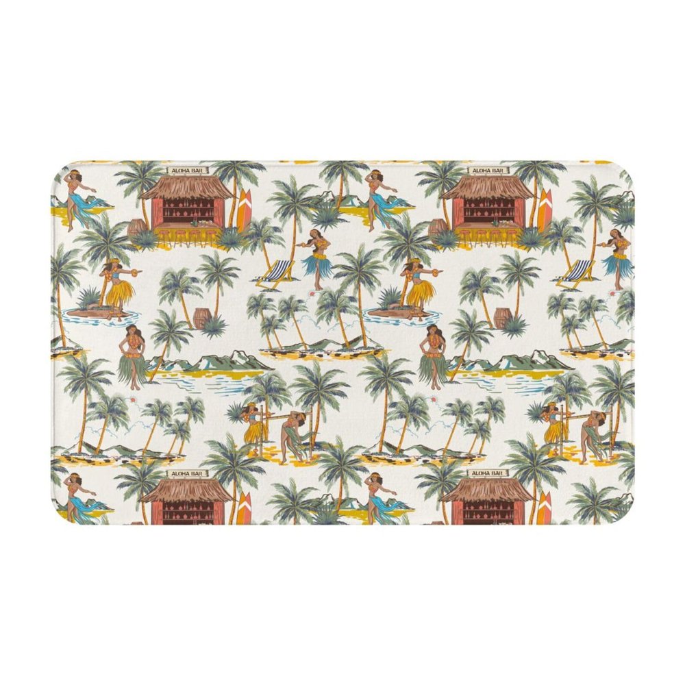 Non-Slip Washable Bathroom Rug, Hawaiian-Style Green Coconut Palm Tree