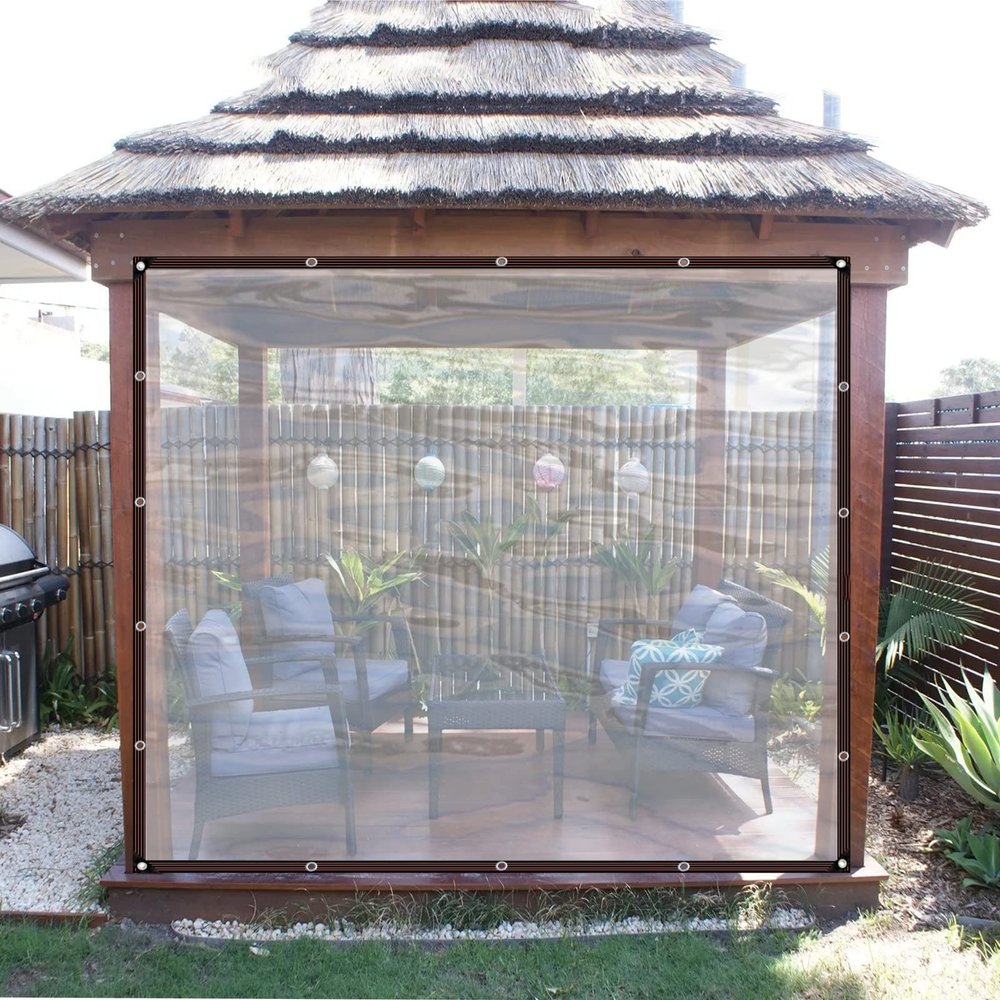 Transparent Waterproof PE Outdoor Curtain with Grommets, 4 m x 3.5 m