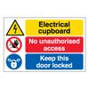 V Safety Electrical Cupboard—No Unauthorized Access, Keep This Door Locked, Large Landscape 400 × 300 mm, 3 mm Aluminum Composite Safety Sign view 1