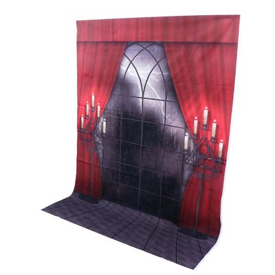 Halloween Vinyl Photography Backdrop with Red Castle Window Decoration