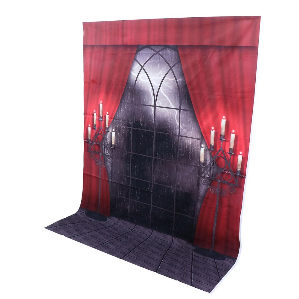 Halloween Vinyl Photography Backdrop with Red Castle Window Decoration