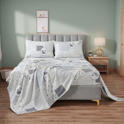 Lemfux 4-Piece Cotton Bedding Set for Double Bed, Floral Pattern, White