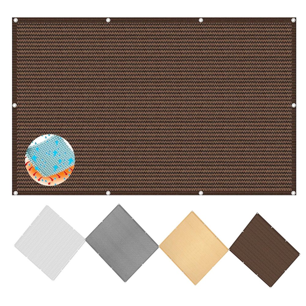 Shade Sail 5 x 8 m Rectangle, Balcony Privacy Screen, Awning Canopy, Brown HDPE Breathable Fabric with 98% UV Protection