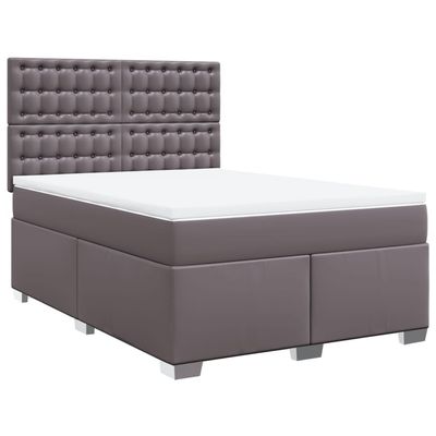 vidaXL Box Spring Bed with Mattress, Gray, 55.1 x 74.8 in, Faux Leather
