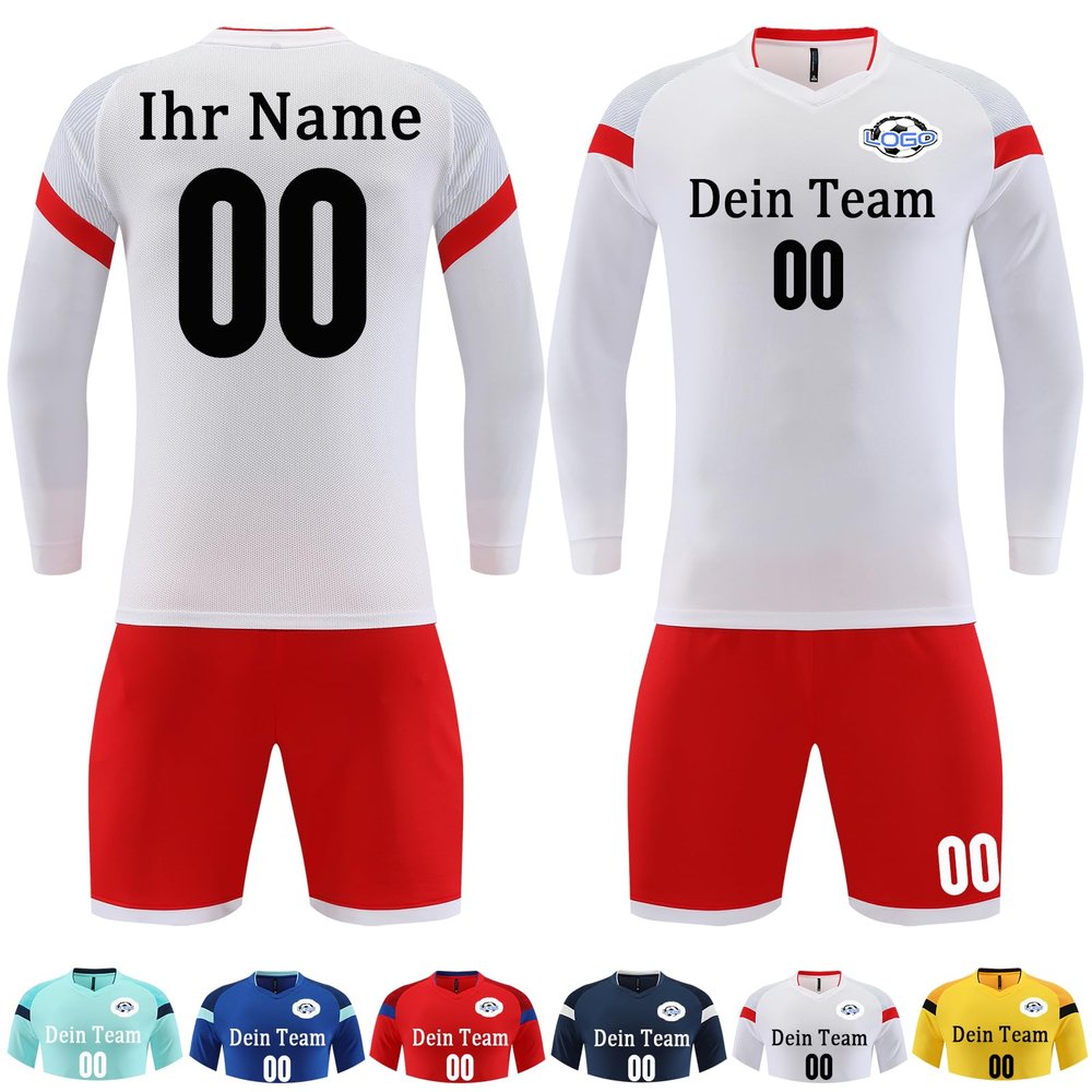OXOQAQ Long-Sleeve Personalized Soccer Jersey Set for Kids and Adults