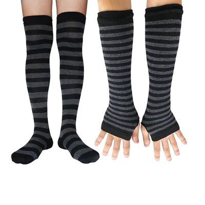 AUSUAYA Long Striped Fingerless Arm Warmers for Cosplay and Goth, Purple and Black, One Size