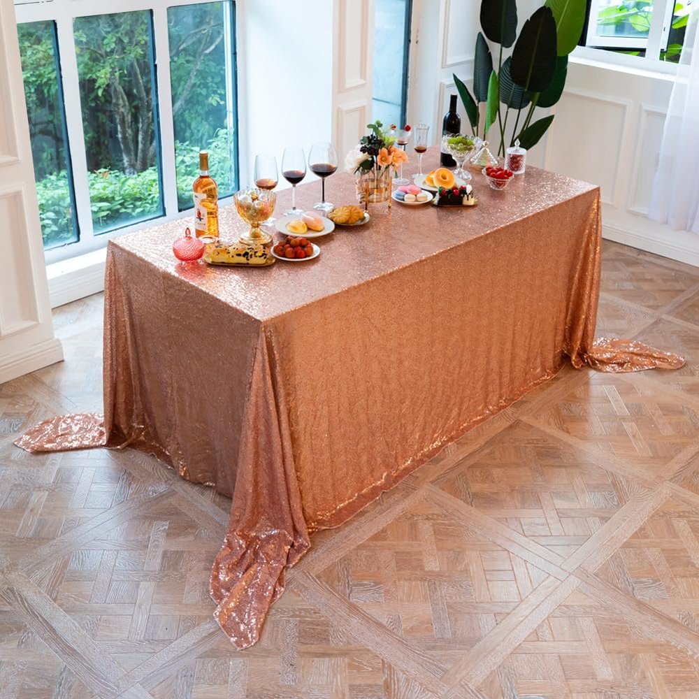 YOUGANG Premium Glitter Metallic Sequin Tablecloth, Rectangular, Rose, 152.4 x 259.1 cm