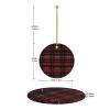 Round Red and Black Plaid Ceramic Christmas Ornament with Gold-Colored Ribbon view 2
