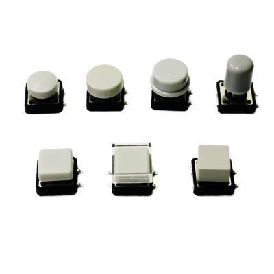 10 Sets Momentary Tactile Push Buttons, 4-Pin SMT/DIP, 12 × 12 mm, H = 9.8/9/16.8 mm, with Cap (SMT, Gray Cap, Type 2, H9.8 mm)