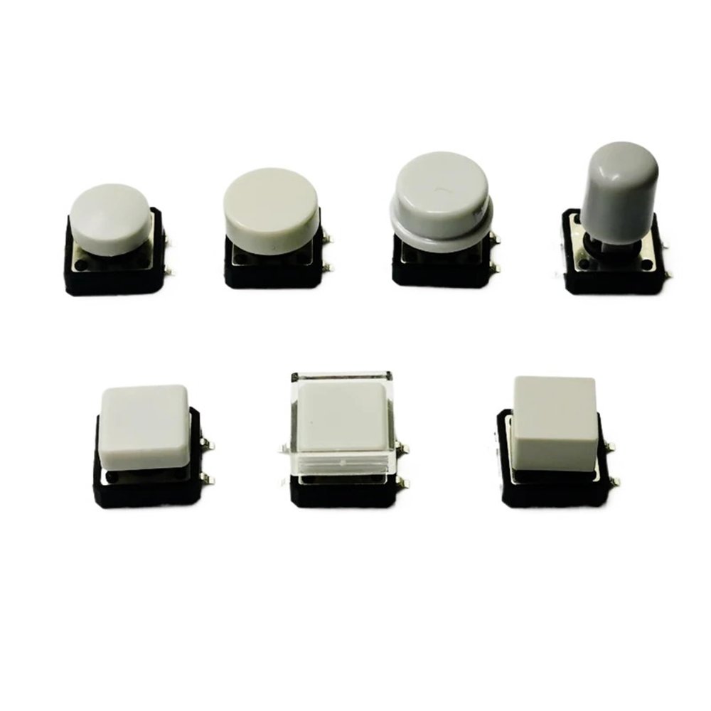 10 Sets Momentary Tactile Push Buttons, 4-Pin SMT/DIP, 12 × 12 mm, H = 9.8/9/16.8 mm, with Cap (SMT, Gray Cap, Type 2, H9.8 mm)
