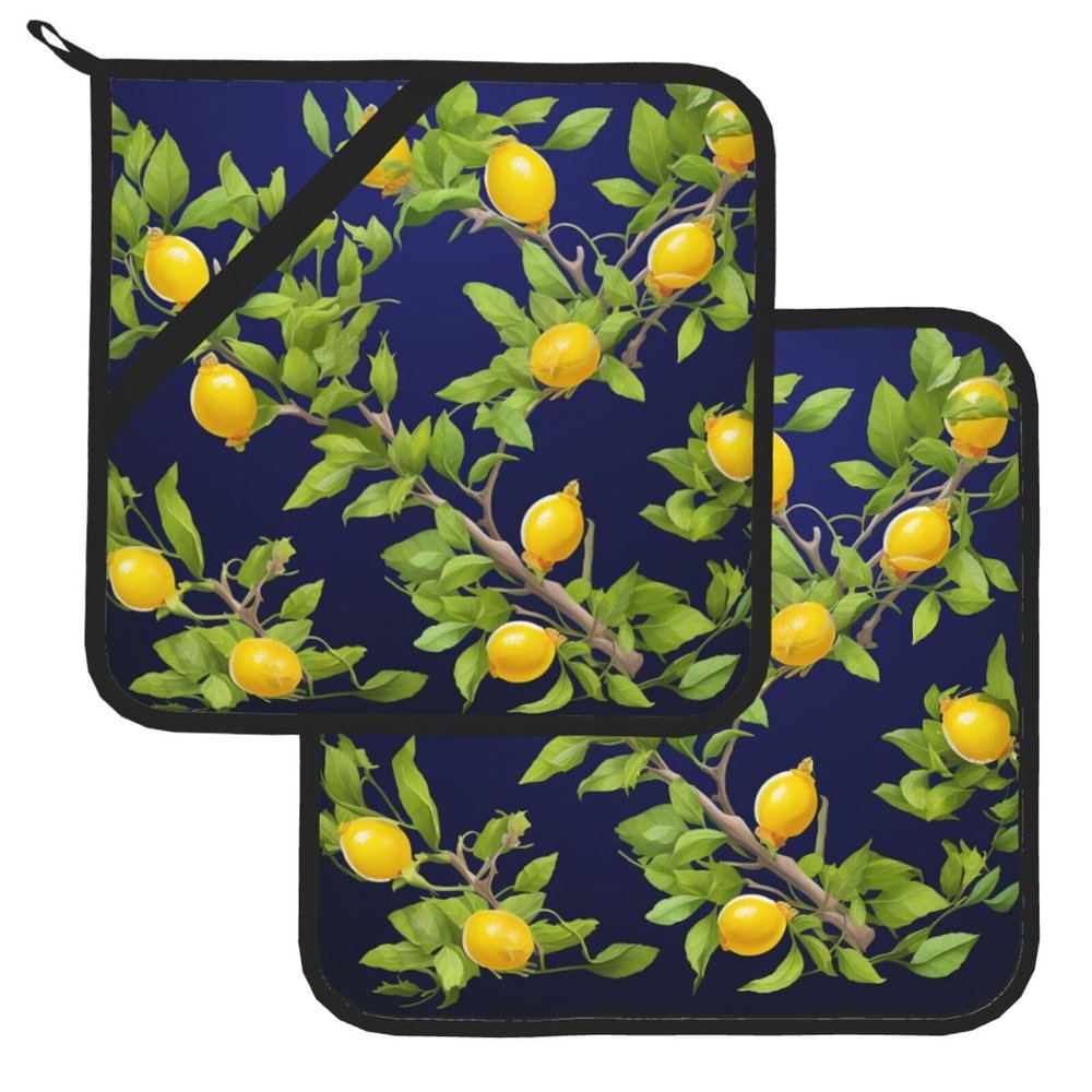 Lemon Tree Pot Holder Set, Heat-Resistant, Non-Slip, Washable, 8 x 8 in, 2-Pack