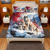 Wolf Full-Size Fitted Sheet Set, Watercolor Nature Landscape, 3-Piece view 1