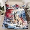 Wolf Full-Size Fitted Sheet Set, Watercolor Nature Landscape, 3-Piece view 2