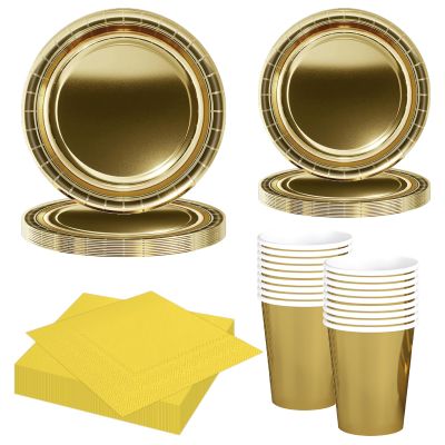 MORAINJAY 68-Piece Gold Paper Tableware Set