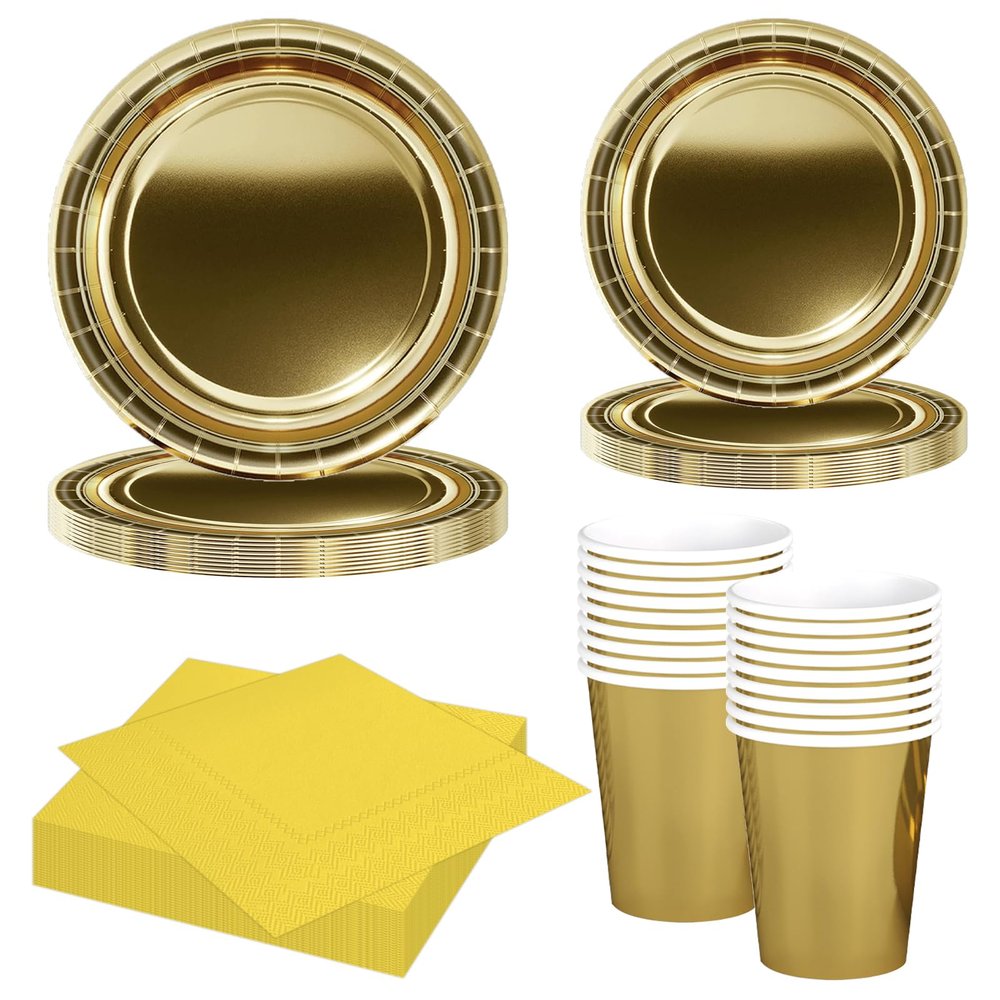 MORAINJAY 68-Piece Gold Paper Tableware Set