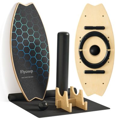 Flycoop Balance Board for Adults, Wooden Set with Roller & Ball