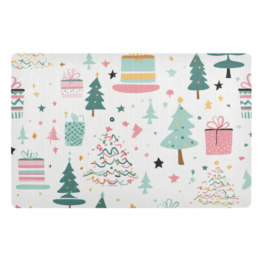 Amooorous “Merry Christmas Tree and Gift” Doormat, 32 x 20 in, Non-Slip Rubber Doormat for Indoor and Outdoor Use, Ultra-Thin Holiday Entryway Mat