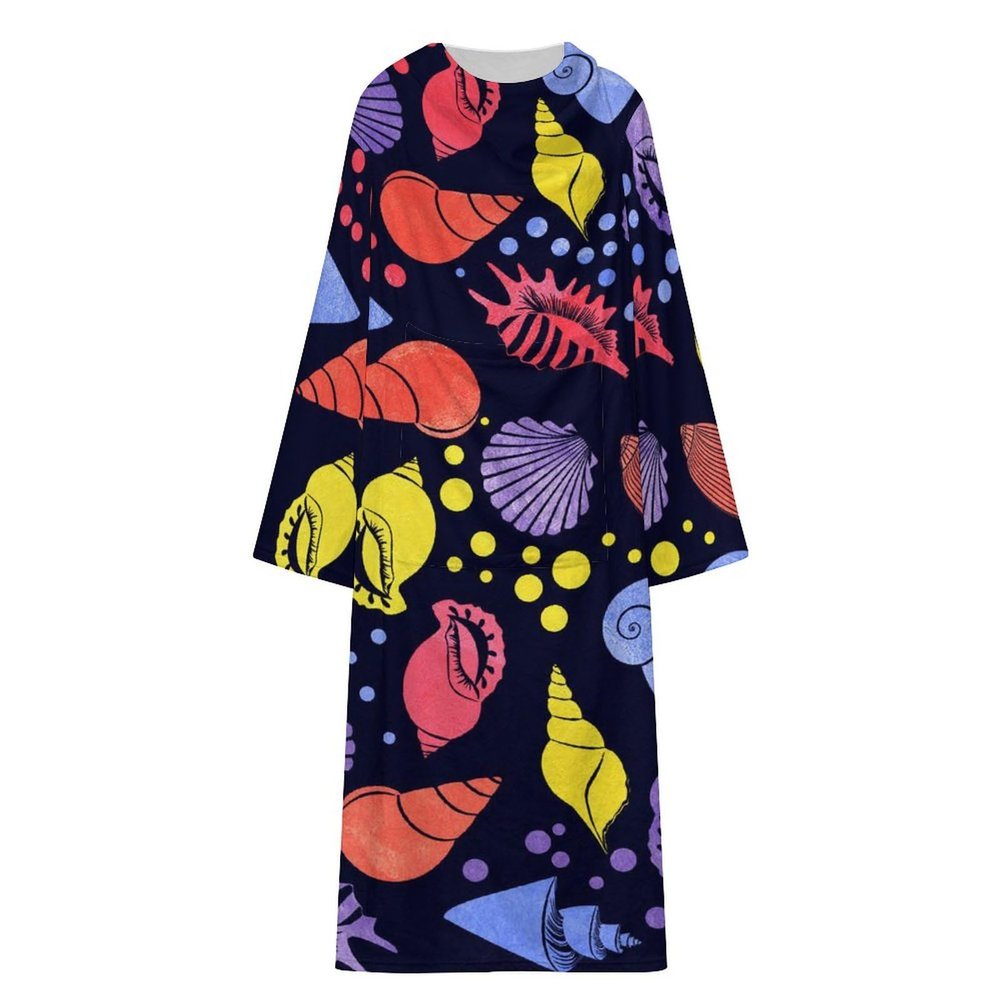 Wearable Hooded Blanket with Colorful Ocean Print for Men and Women