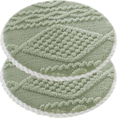 Round Chair Cushion with Ties, Non-Slip, Green, 2-Pack, 35 × 35 cm