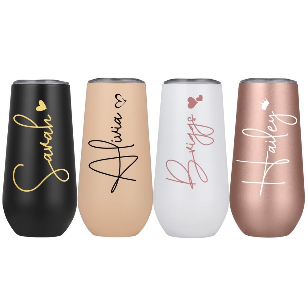 Personalized Stemless Champagne Tumbler with Lid for Bridesmaids