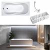 VBChome Bathtub 140 x 70 cm, White Acrylic, LED Lighting Space, EPS Carrier and Chrome Drain Set view 1