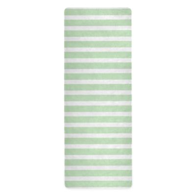 Yoga Mat with Green and White Stripes, Thin Outdoor Printed Natural Rubber Non-Slip Mat, 180.3 x 66 cm