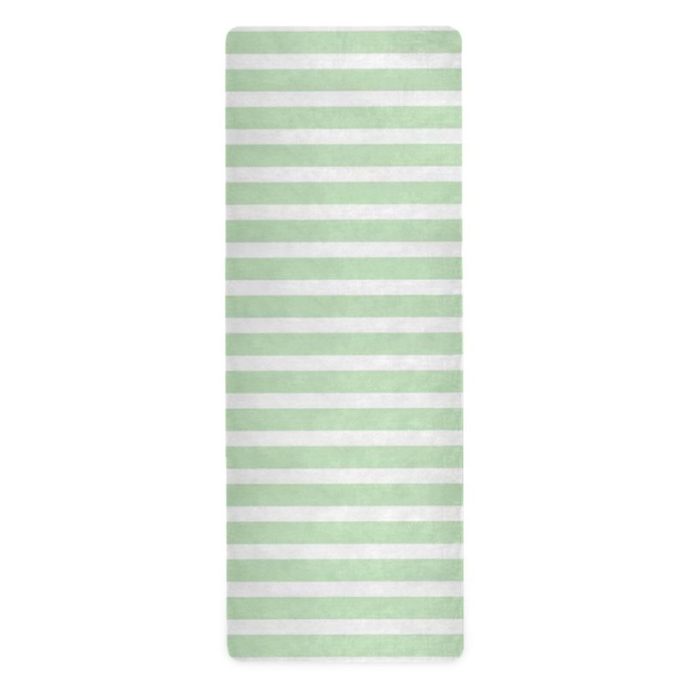 Yoga Mat with Green and White Stripes, Thin Outdoor Printed Natural Rubber Non-Slip Mat, 180.3 x 66 cm
