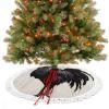 30 in Christmas Tree Skirt with Tassel, Vintage Black Rooster Design view 4