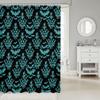 Homewish Halloween Bat Damask Shower Curtain Set, 180 x 180 cm, Gothic Teal Silhouette view 2