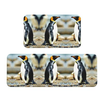 JEJEA Kitchen Rugs and Mats Set, Penguin Print, Absorbent, Non-Slip, 2-Piece