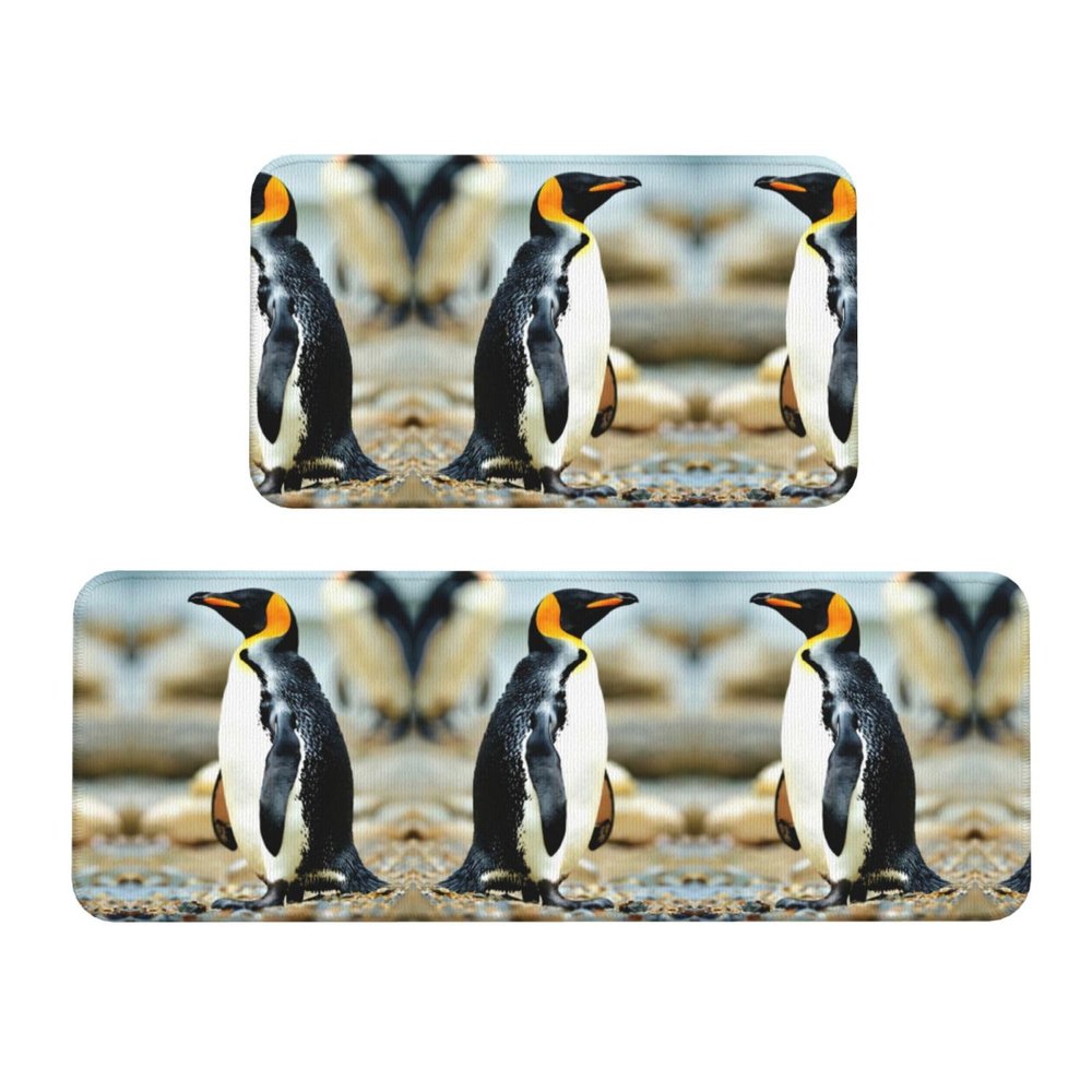 JEJEA Kitchen Rugs and Mats Set, Penguin Print, Absorbent, Non-Slip, 2-Piece