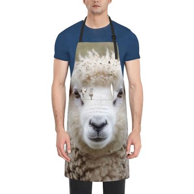 JKSEEPYN Cute Sheep and Lamb Printed Apron, Waterproof, Adjustable, Black, One Size