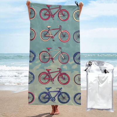 JKSEEPYN Printed Microfiber Beach Towel with Cartoon Bicycles, 70 x 140 cm
