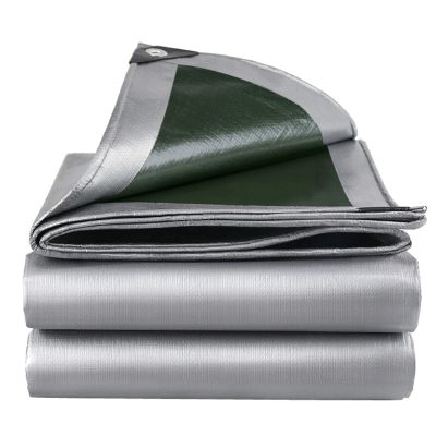 Generic Heavy-Duty Silver and Green Tarp, 180 g/m², Reinforced Eyelets, Waterproof, Tear-Resistant, All-Weather Protection (2 x 5 m)