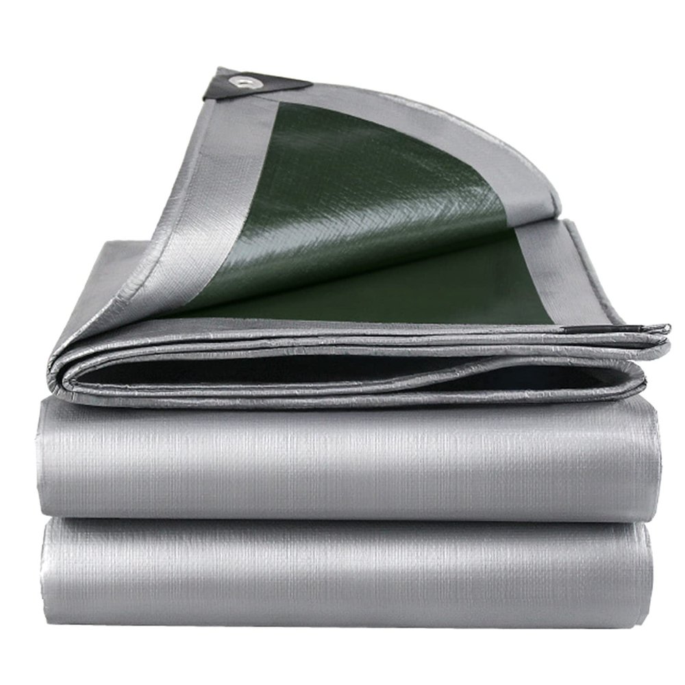 Generic Heavy-Duty Silver and Green Tarp, 180 g/m², Reinforced Eyelets, Waterproof, Tear-Resistant, All-Weather Protection (2 x 5 m)