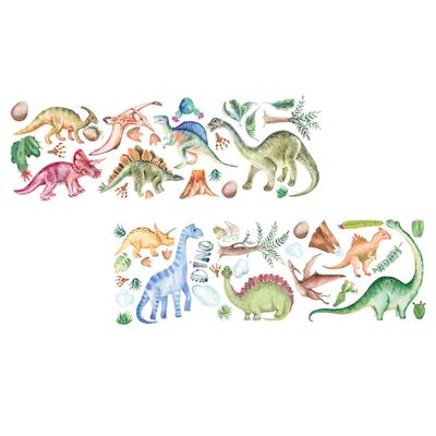 MUSISALY Dinosaur Wall Stickers with Plant Motifs, 2-Piece Set