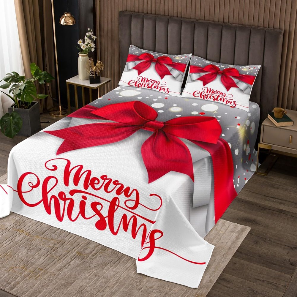 Merry Christmas Kids’ Bedding Set, 220 x 240 cm, Red Bow Print