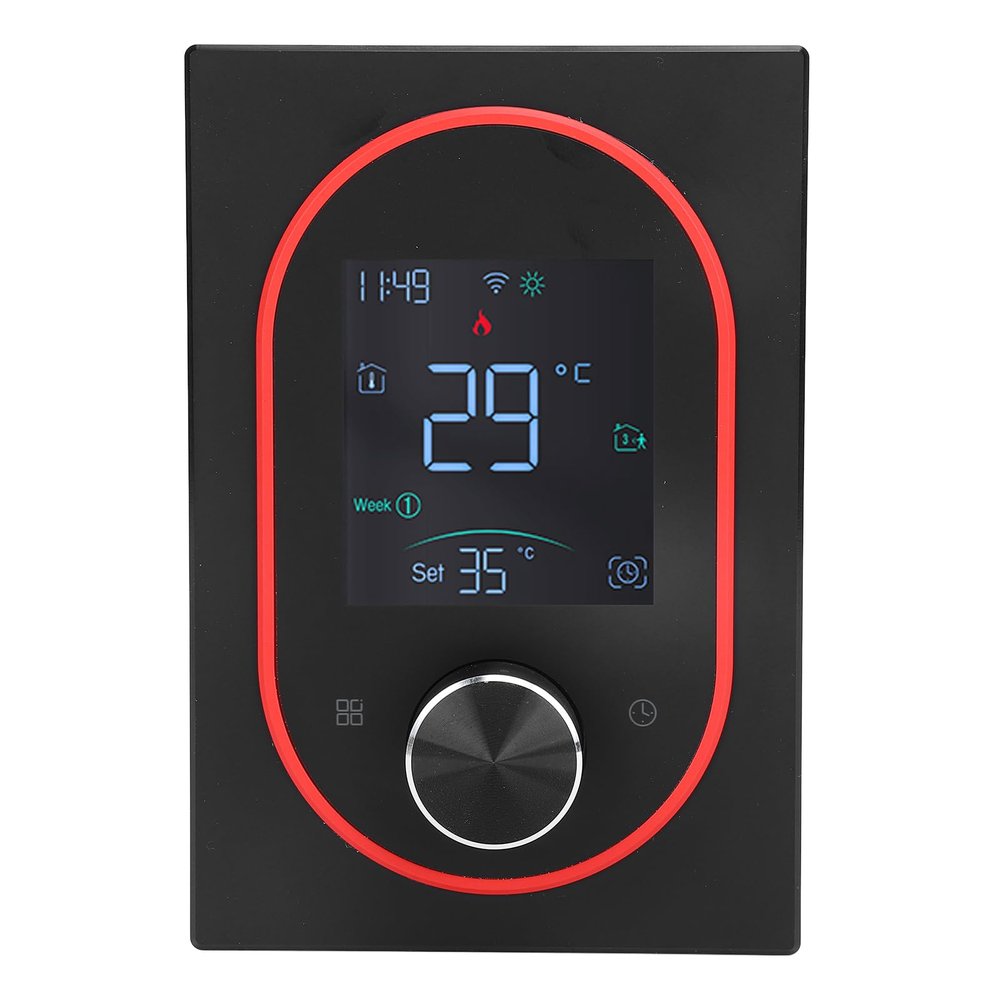 Smart Home Thermostat with Color LCD Touchscreen, Remote Control, App, Energy-Saving, AC 95–240 V, Programmable Knob Control (Standard Model #11)