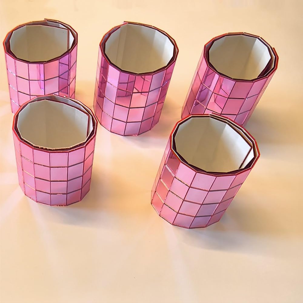 600 Pink Self-Adhesive Mirror Squares, 10 x 10 mm Real Glass Mosaic Tiles