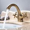 Double-Handle Bathroom Sink Faucet, Deck-Mount, Brass, Hot and Cold Water, Antique Brass view 1