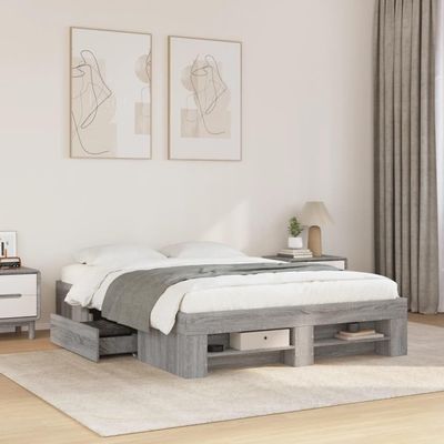 Furniture Select Bed Frame without Mattress, Sonoma Gray, 135 x 190 cm, Double, Engineered Wood