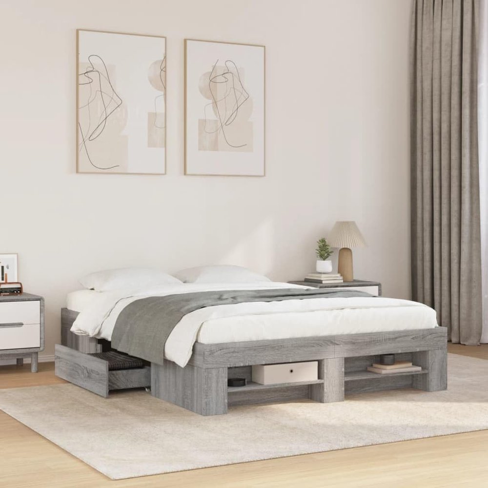 Furniture Select Bed Frame without Mattress, Sonoma Gray, 135 x 190 cm, Double, Engineered Wood