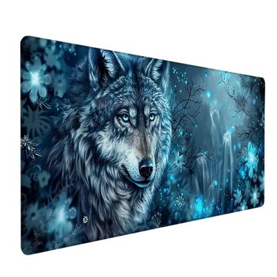Desk Mat, Leather Mouse Pad with Non-Slip Suede, Multifunctional Office Desk Pad, 800 x 300 x 3 mm, Landscape Wolf M 7