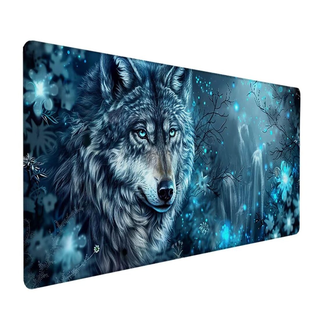 Desk Mat, Leather Mouse Pad with Non-Slip Suede, Multifunctional Office Desk Pad, 800 x 300 x 3 mm, Landscape Wolf M 7